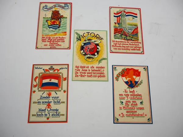 5 AK Postkarten 1945 Voor Vrijheld en Recht Holland Niederlande Briefkaarten