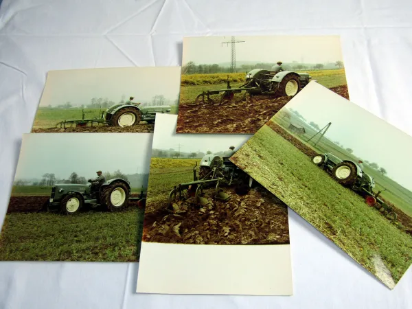 5 Foto MAN 45 PS Dieselschlepper Traktor mit Pflug Feldarbeit 1960 Original