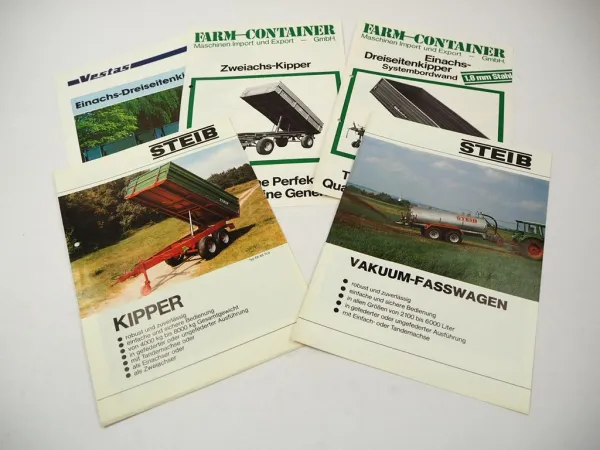 5 Original Prospekte Steib Kipper Vakuumfasswagen Ladewagen Anhänger 1980er J.
