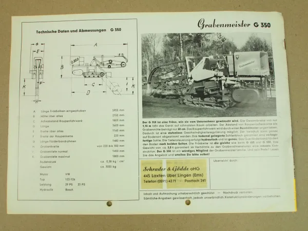 5 Prospekte Grabenmeister D 350 600 800 GM1 GM2 GM3 u. Grabenteufel HL