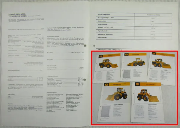 5 Prospekte John Deere JD 444 544-B 644-B 544-A 644-A Radlader 70er Jahre