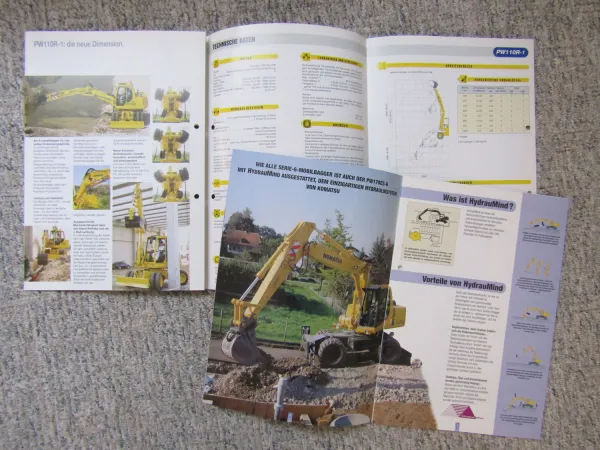 5 Prospekte Komatsu PW 110R-1 170ES-6 130ES-6 95R-2 und PW75R-2 Bagger