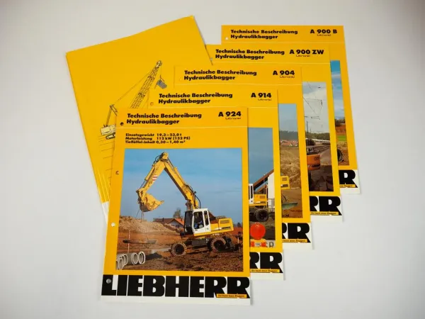 5 Prospekte Liebherr A 900 - 924 Litronic Hydraulikbagger 1998/1999