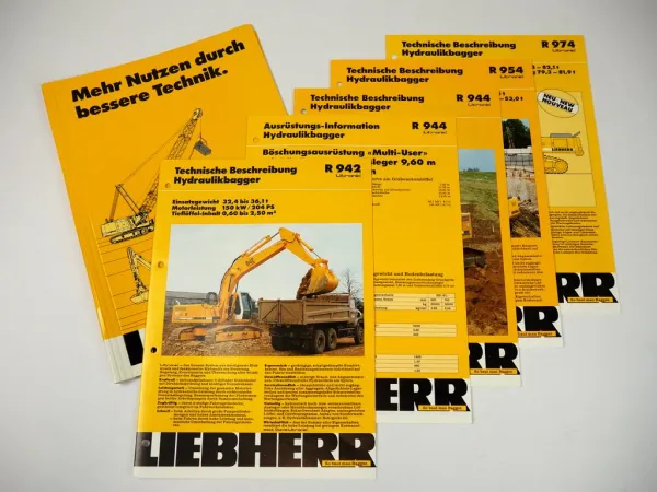 5 Prospekte Liebherr R 942 - 974 Litronic Hydraulikbagger 1994-2001
