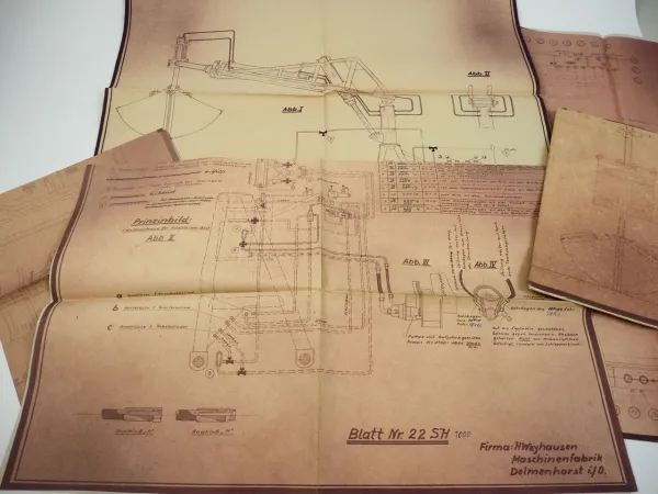 5 Zeichnungen Atlas Lader AL 1000 / 1000 SH Leitungsplan Hydraulik 1954