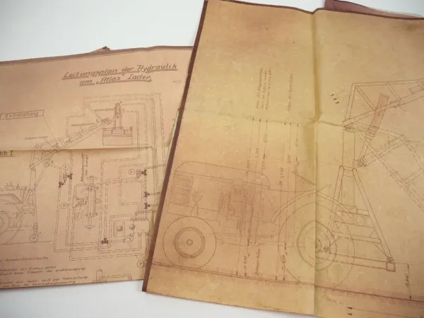5 Zeichnungen Atlas Lader AL 1000 / 1000 SH Leitungsplan Hydraulik 1954