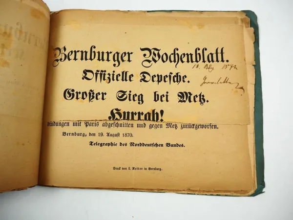 50 Kriegs Depeschen 1870/71 Bernburg Saale Extrablätter Nachrichten Mayer Reiter