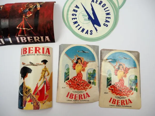 50x Original Papieraufkleber Label Airlines Flugzeug Iberia PAA BOAC Lufthansa