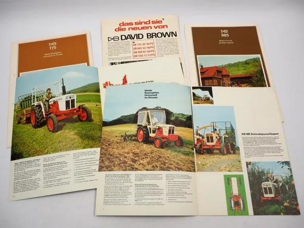 5x Original Prospekt David Brown DB 775 885 990 1210 Schlepper 1970er Jahre