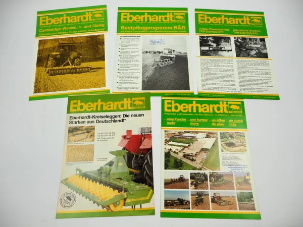 5x Original Prospekt Eberhardt Pflugfabrik Landtechnik Egge Pflug Walzen 1980er