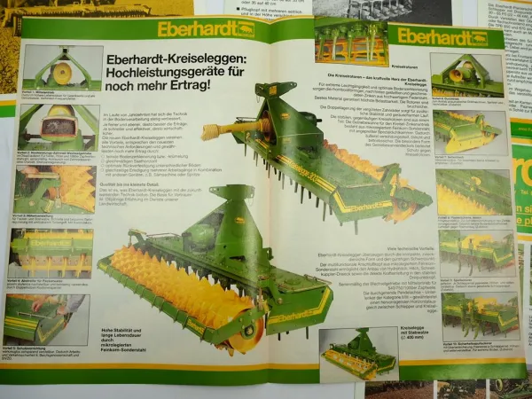 5x Original Prospekt Eberhardt Pflugfabrik Landtechnik Egge Pflug Walzen 1980er