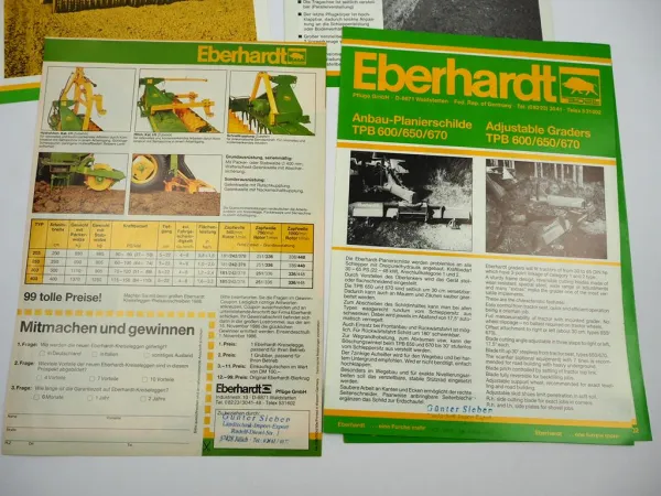 5x Original Prospekt Eberhardt Pflugfabrik Landtechnik Egge Pflug Walzen 1980er