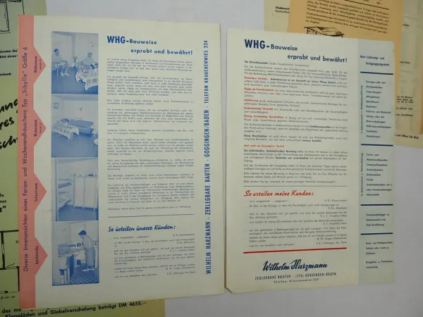5x Original Prospekt Garagen Wochenendhaus 1950/60er Jahre Richter Harzmann