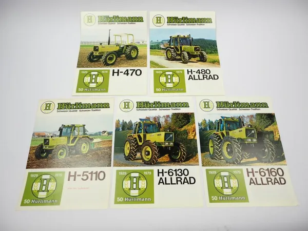 5x Original Prospekt Hürlimann H-470 H-480 H-5110 H-6130 H-6160 Schlepper 19791