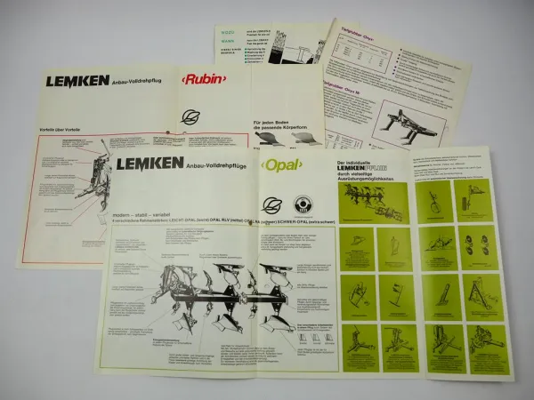 5x Original Prospekt Lemken Anbaugeräte für Schlepper ca. 1970er Jahre