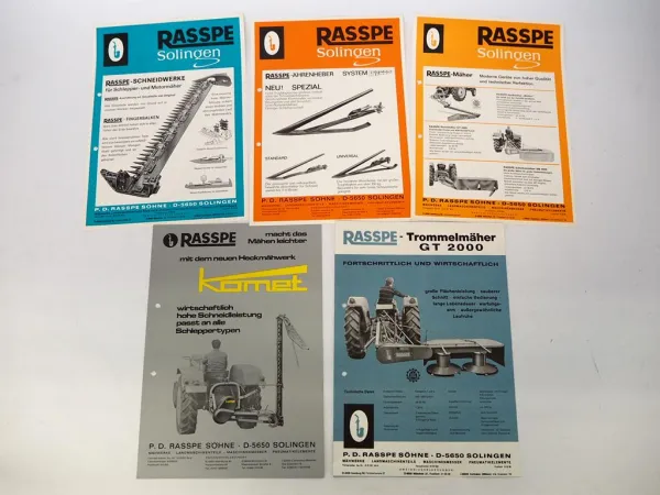 5x Original Prospekt Rasspe Landtechnik 1970er Jahre Mähwerk Schneidwerk