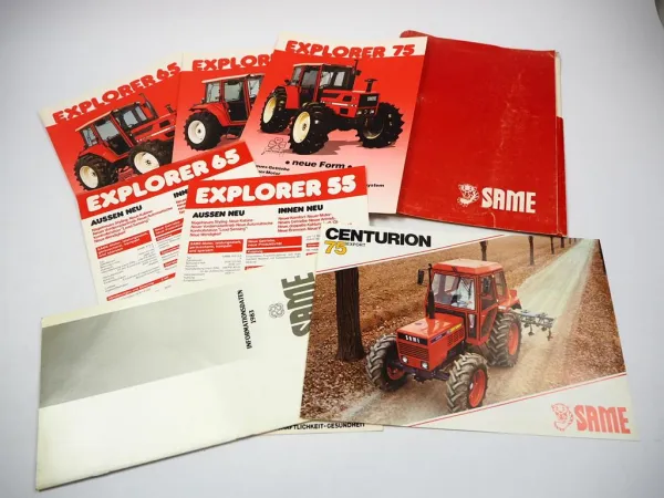 5x Original Prospekt Same Explorer 55 65 75 Traktor in Sammelmappe ca. 1980er J.