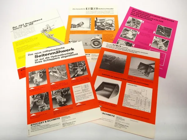 5x Original Prospekt Stockey & Schmitz Anbaugeräte für Schlepper IHC