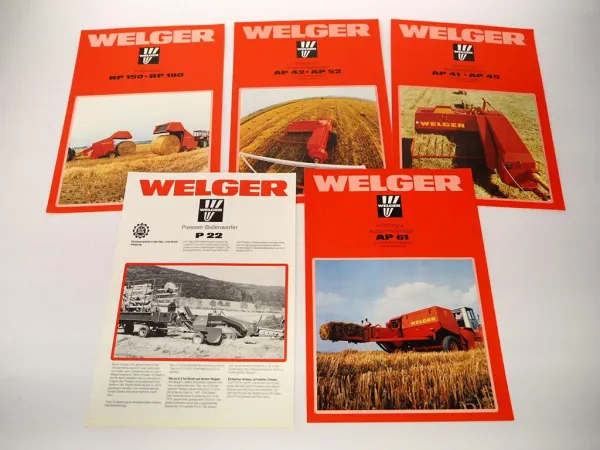5x Original Prospekt Welger AP 41 45 42 52 61 RP 150 180 Pressen 1970/80er Jahre