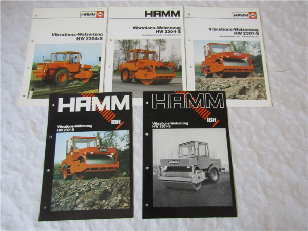 5x Prospekt Hamm Vibrations Walzenzüge HW 2301-S 2304-S 70/80er Jahre