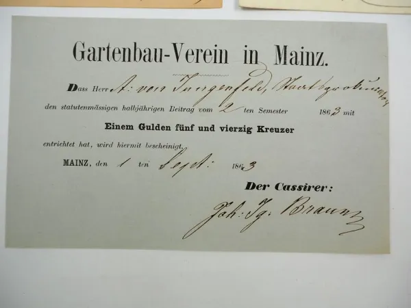 5x Quittung Mainz 1851 - 63 Freiherr von Jungenfeld Casino Zeitschrift Hospital