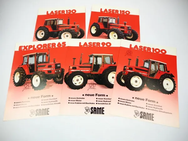 5x Same Explorer 65 Laser 90 100 130 150 Traktor Prospekt technische Daten 1985