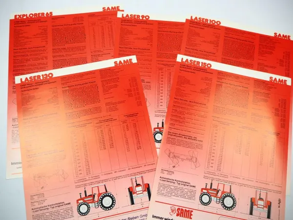 5x Same Explorer 65 Laser 90 100 130 150 Traktor Prospekt technische Daten 1985