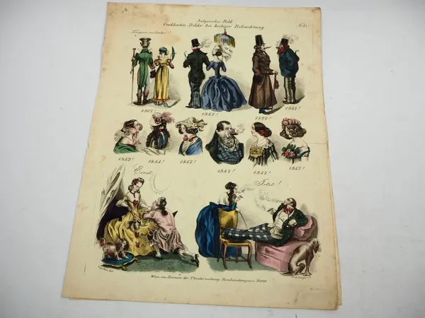 6 Blätter Kolorierte Kupferstiche A. Bäuerle Wien Büro der Theaterzeitung ca. 1850