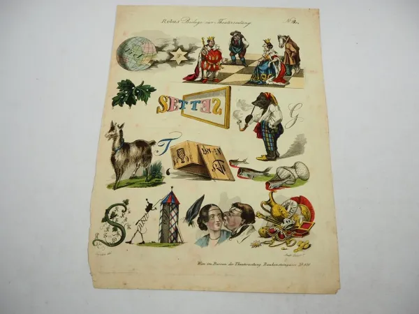 6 Blätter Kolorierte Kupferstiche A. Bäuerle Wien Büro der Theaterzeitung ca. 1850