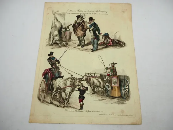 6 Blätter Kolorierte Kupferstiche A. Bäuerle Wien Büro der Theaterzeitung ca. 1850