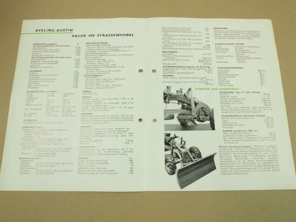 6 Prospekte Aveling Austin Barford Pacer 400 99-H Super MG Grader 1957-62