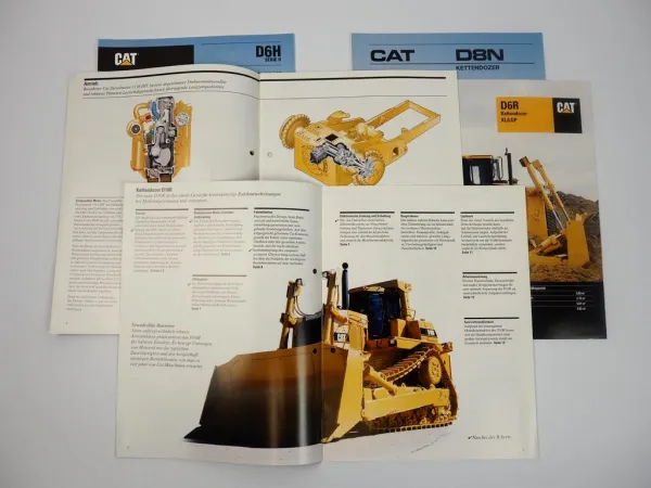 6 Prospekte Caterpillar D6H D8N D6R D5H D6M D10R Kettendozer 1980/90er Jahre