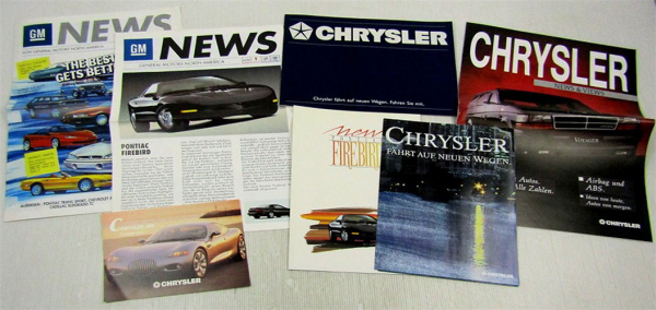 6 Prospekte General Motors Chevrolet Corvette Chrysler Voyager Pontiac Firebird