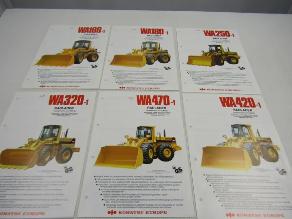 6 Prospekte Komatsu Radlader WA100-1 WA180-1 WA250-1 WA320-1 WA420-1 WA470-1