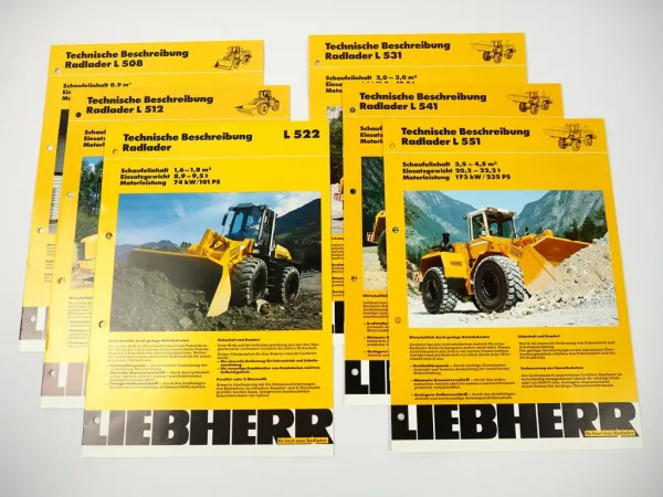 6 Prospekte Liebherr L 508 - 551 Radlader Technische Beschreibung 1990/93