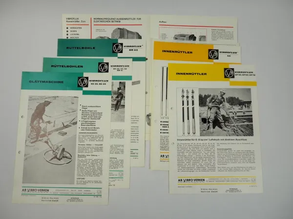 6 Prospekte Vibroflux Rüttelbohlen Innenrüttler Aussenrüttler 1960/70er Jahre