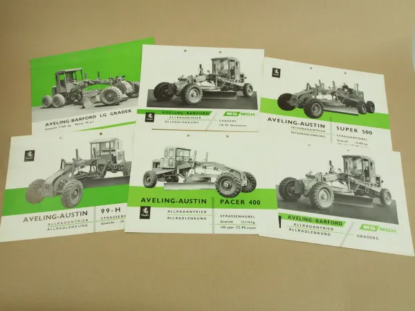 6Prospekte Aveling Austin Barford Pacer 99-H Pacer 400 MG MGH Super 500 von 1965