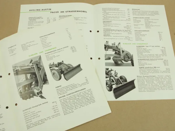 6Prospekte Aveling Austin Barford Pacer 99-H Pacer 400 MG MGH Super 500 von 1965