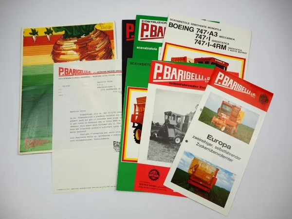 6x Original Prospekt Anschreiben Mappe Barigelli Landtechnik ca. 1981 Italien
