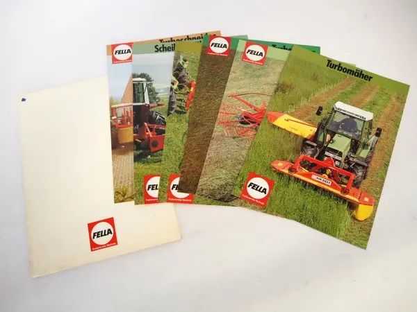 6x Original Prospekt in Mappe Fella Landtechnik Mähwerk Turboheuer Schwader 1990