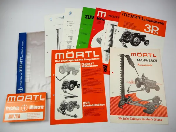 6x Original Prospekt Preisliste Anschreiben Mappe Mörtl Mähwerke 1978