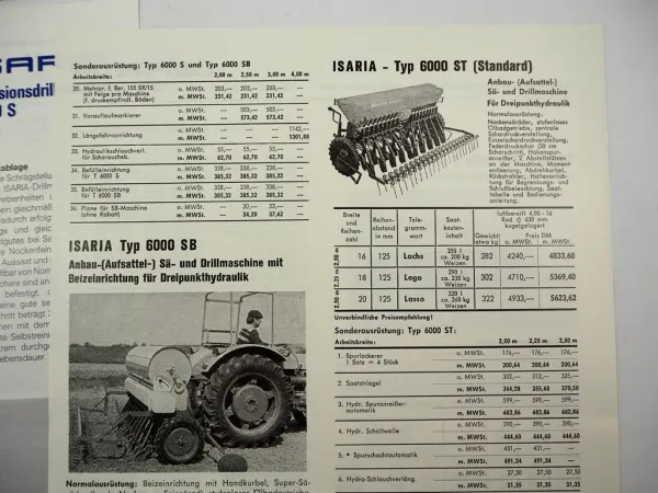 6x Original Prospekt Preisliste Isaria 6000 Drillmaschine 1970/80er Jahre