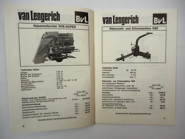 6x Original Prospekt Preislisten BvL van Lengerich Landtechnik 1970er Jahre
