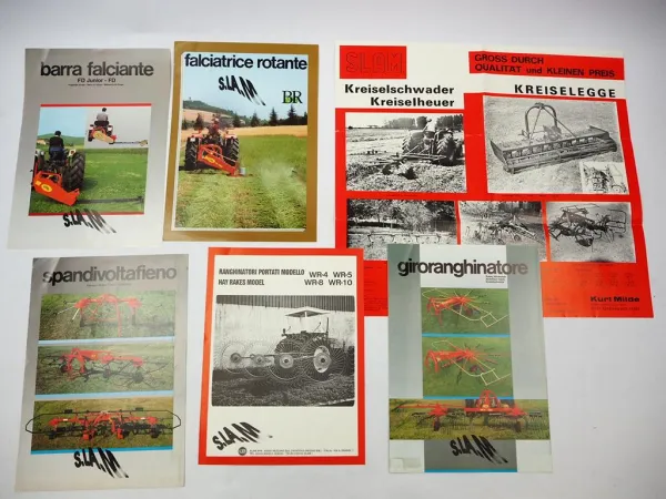 6x Original Prospekt SLAM Landtechnik 1970/80er Jahre Schwader Heuer Mähwerk
