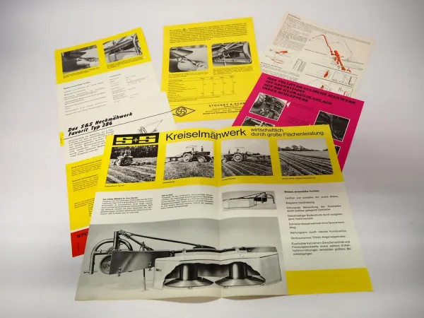 6x Original Prospekt Stockey & Schmitz Mähwerk für John Deere Schlepper 1980er
