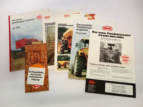 6x Original Prospekt Vicon Landtechnik Düngerstreuer Presse 1970/80er Jahre