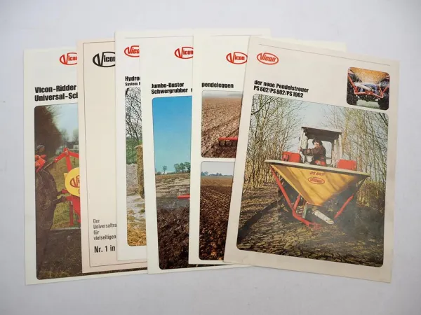6x Original Prospekt Vicon Landtechnik Pendelegge Schlegelhäcksler 1970/80er J.