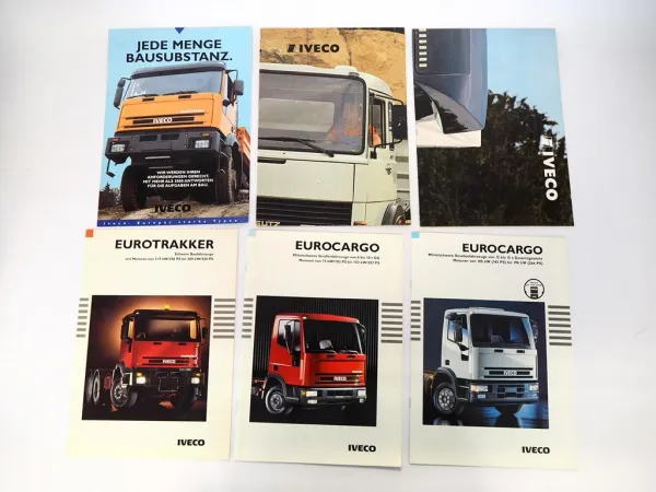 6x Prospekt Iveco Nutzfahrzeuge LKW Eurocargo Eurotrakker 1980/90er Jahre