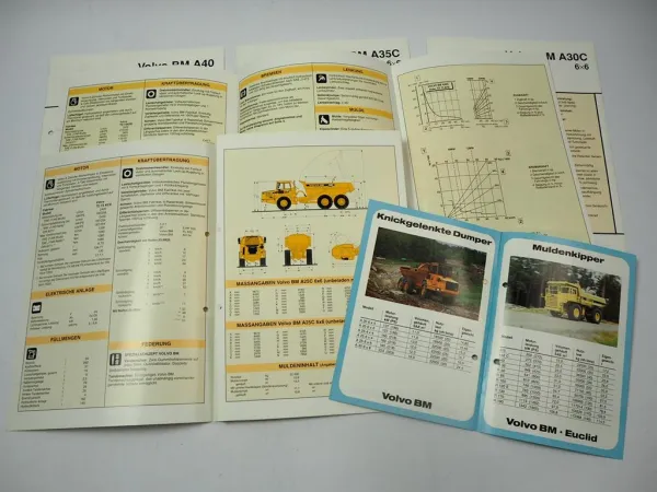 6x Prospekt Volvo BM A 20 25 30 35 40 Dumper Kipper 6x6 1990er Jahre