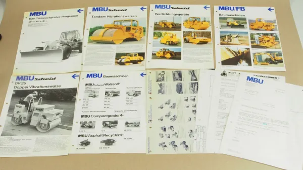 7 Prospekte MBU Walzen Grader Fertiger Baumaschinen + Anschreiben 1984